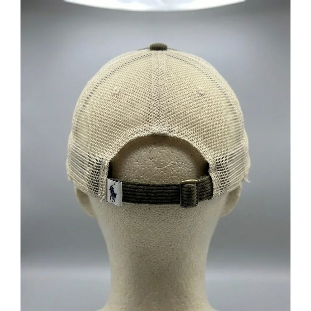 Polo Ralph Lauren USA Flag Trucker Hat Olive Corduroy Cream Mesh Cap Strapback